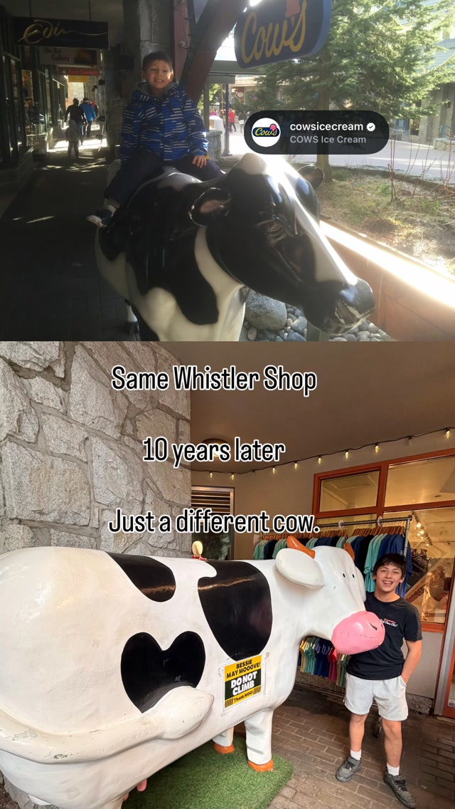 Apparently the cow died, so they got a new one (I actually don’t know why the cow has changed, but my explanation works) #cowicecream #whistler #livingthedream